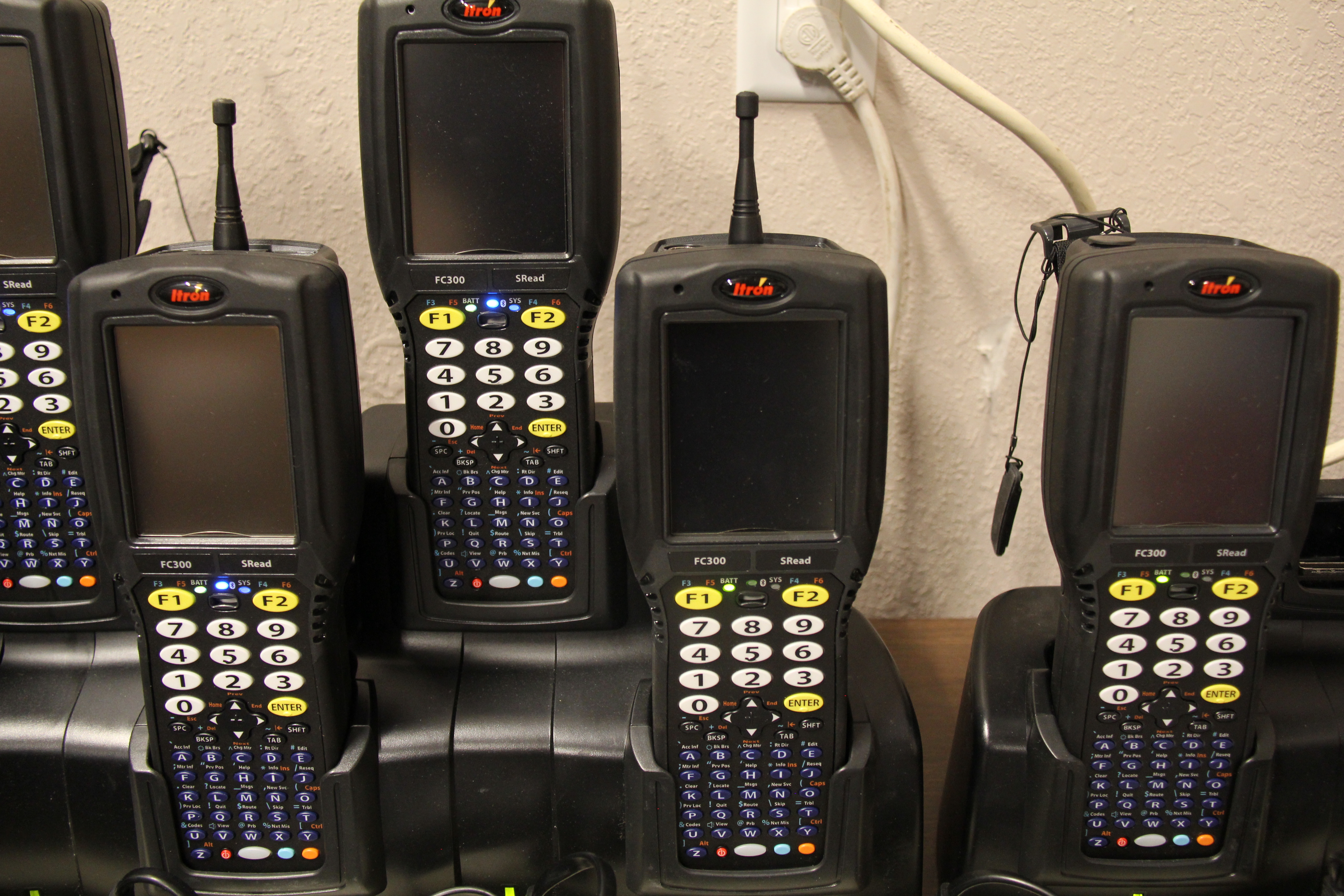 A row of Automated Meter Reading devices. 